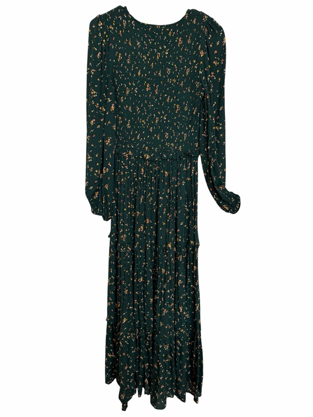 Easel Long Sleeve Tiered Maxi Dress Green with Floral Accents Size Small - Picture 9 of 17